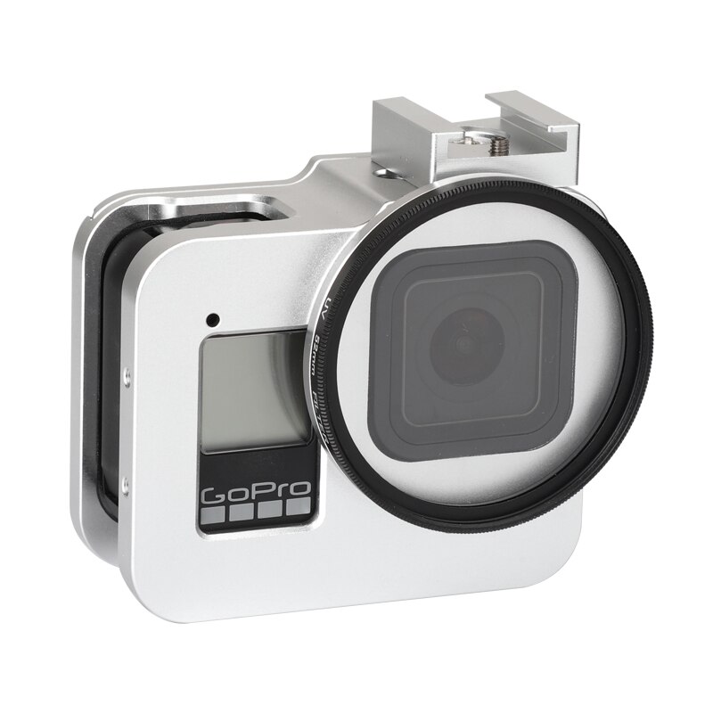 Cage de CNC en alliage d'aluminium étui de protection pour GoPro Hero 8 noir avec Cage de lentille UV 52mm pour accessoires Go Pro Hero 8: Silver color