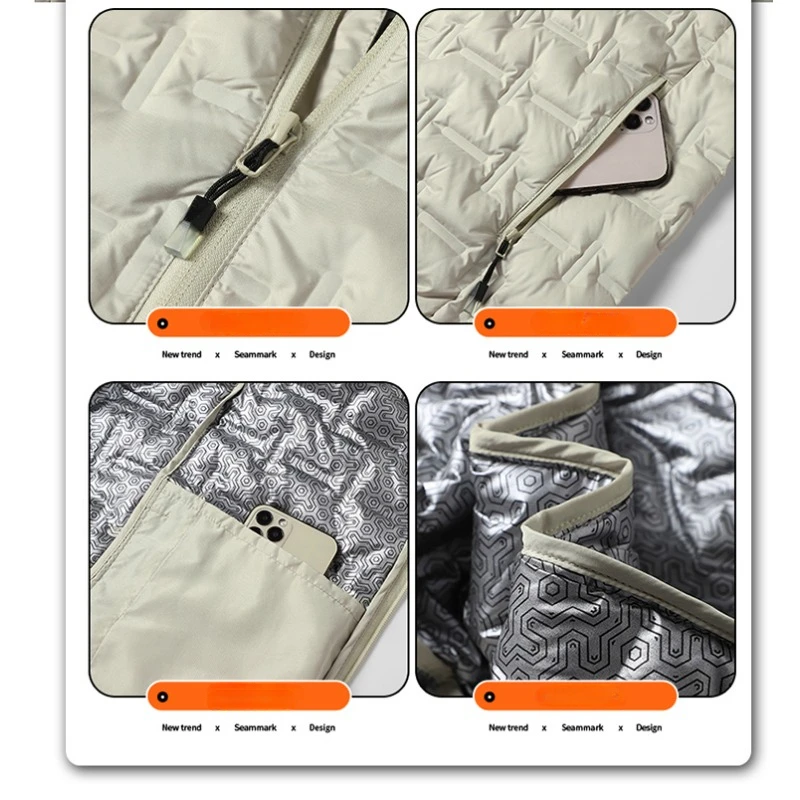 Chaqueta de plumón blanca de invierno para hombre, chaquetas acolchadas con capucha plisadas a prueba de viento con autocalentamiento de grafeno, abrigos cálidos informales, ropa masculina