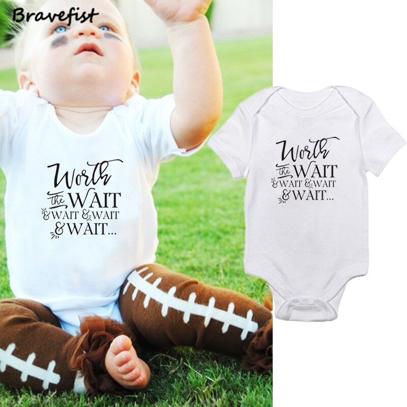 Short Sleeve Summer Baby Bodysuits WORTH WAIT Letters Print Infant Boys Girls Jumpsuits Kids Outfits 0-24Months Outwear Onesie