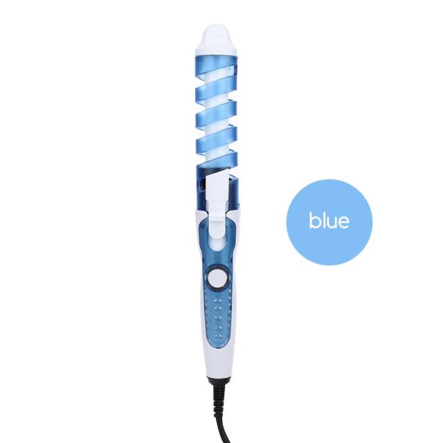 Portable Wireless Automatic Curling USB Rechargeable Hair Curler LED Display Temperature Adjustable Styling Tool Hair Device: blue EU PLUG