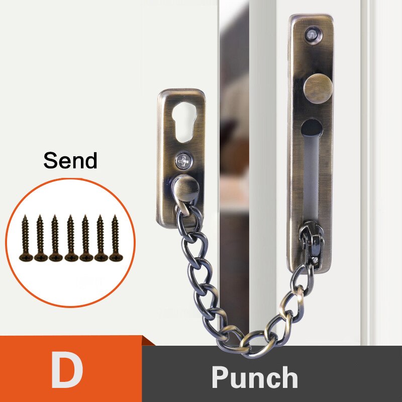 Verrou de porte en acier inoxydable Anti-vol | Chaîne de porte, verrou de porte, Bronze argent or noir, verrouillage de porte, matériel de verrouillage sans poinçon: D