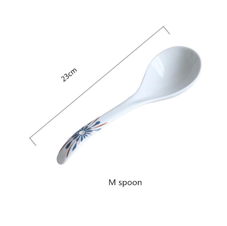 Japanese blue water drops Dinner Plate Set Ceramic Kitchen Plate Tableware Set Food Dishes Rice Salad Noodles Bowl Soup: M spoon