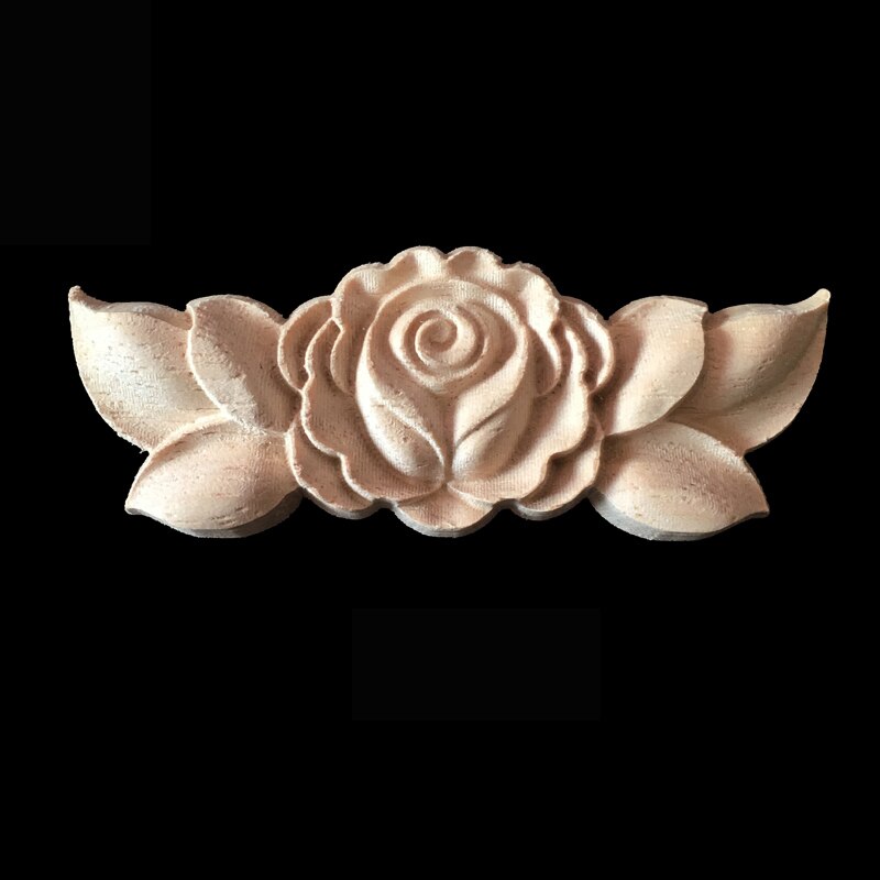 Calcomanía tallada en madera Rosa Floral, apliques de esquina, Marco para decorar puertas, muebles, figuritas de madera, artesanías decorativas para armarios