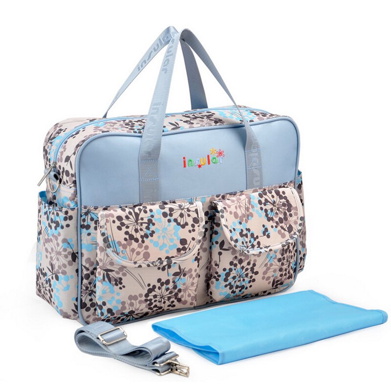 Print Diaper Bag for Mom Waterproof Large Capacity Baby Care Bags for Stroller Multifunction Mommy Bag 8 Colors: Blue