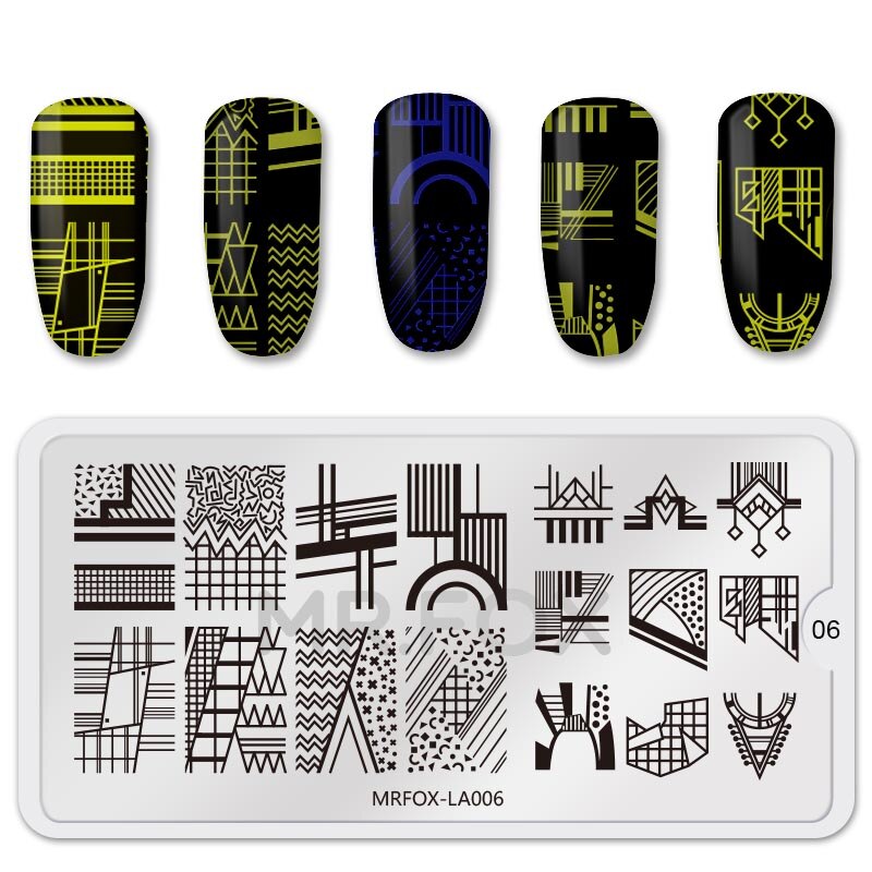 Pochoirs de manucure assiettes à ongles, en acier inoxydable à la couleur de la manucure Image de bricolage imprimante d'image modèles de plaques de marquage à ongles de 6.5*12.5CM: MRFOX-LA06