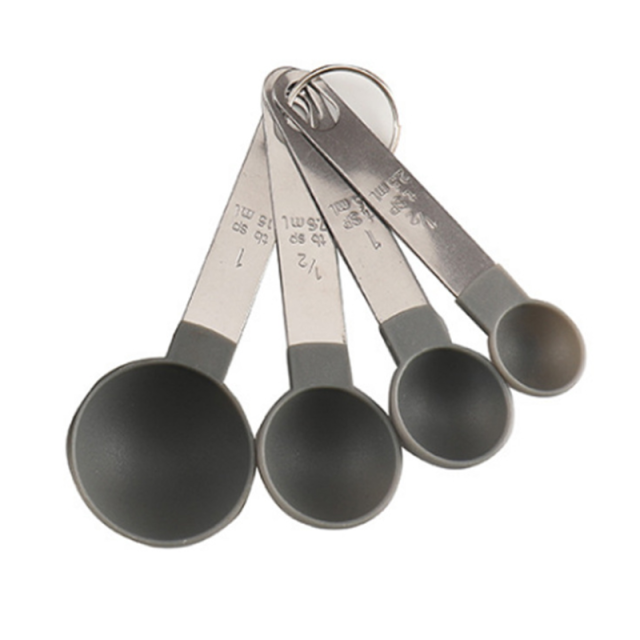 4Pcs/8Pcs Messbecher und Löffel Mehrzweck Löffel Tasse Messung Werkzeug Backen Zubehör Edelstahl Griff Küche gadget: GraySpoon