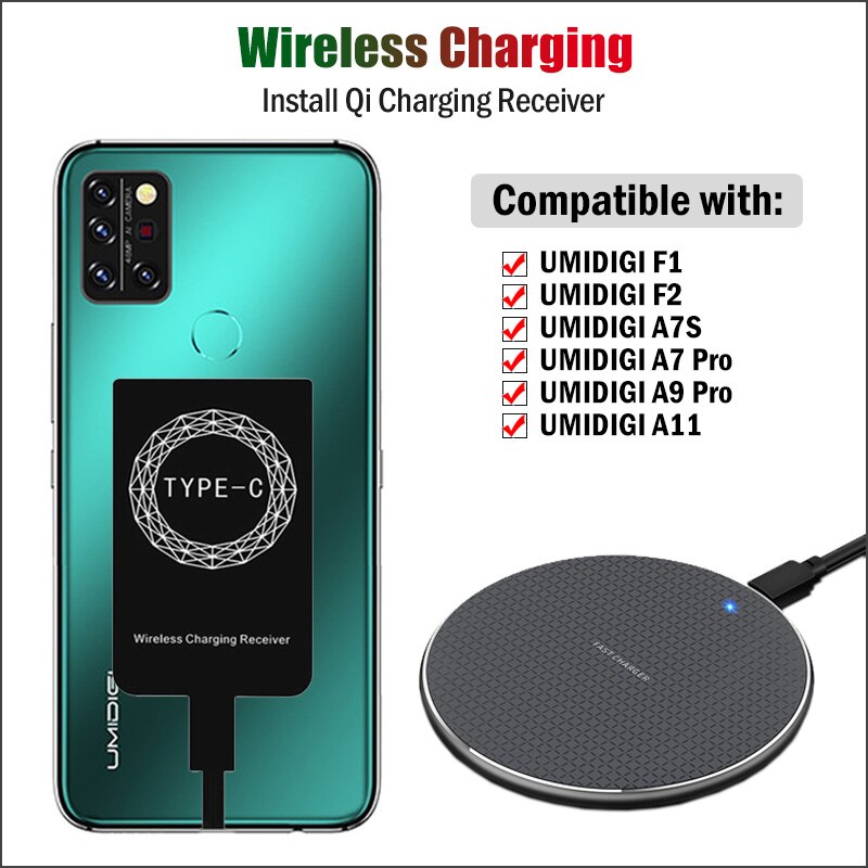 Qi Draadloos Opladen Receiver Voor Umidigi A11S A11 Pro Max A13S A13 Pro Global Telefoon Draadloze Oplader + Usb Type-C Lader Adapter