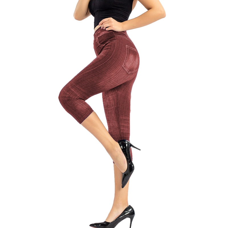 Legging Denim imprimé pour femmes, Slim, , Faux jean, extensible, court, culotte d'été