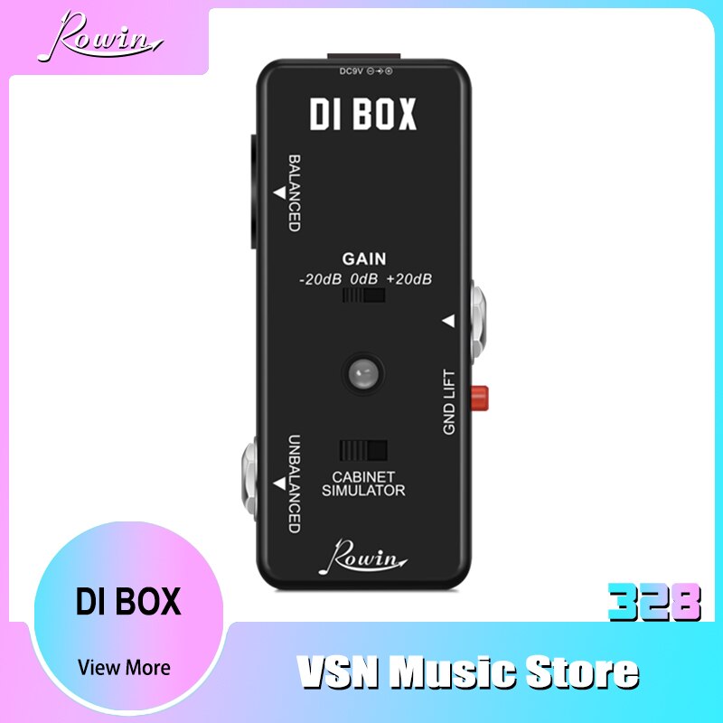 Rowin guitar direct box guitar bas passiv di box med kabinet simulator 1/4 og xlr full metal mini størrelse true bypass lef -331