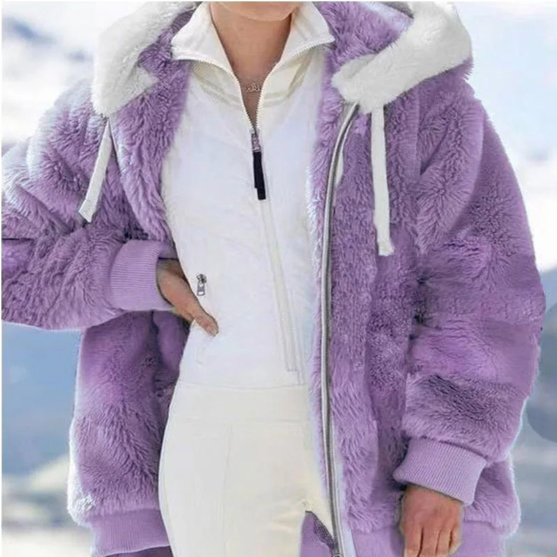 2024 hiver femmes manteau décontracté à capuche fermeture éclair dames vêtements cachemire femmes polaire veste couleur unie dames manteaux: XXXL / Bleu