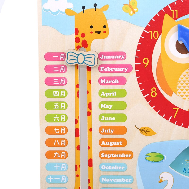 Houten speelgoed voor kinderen, vroege leerontwikkeling, multifunctionele houten hangklok met kalender, klok, maand, weer