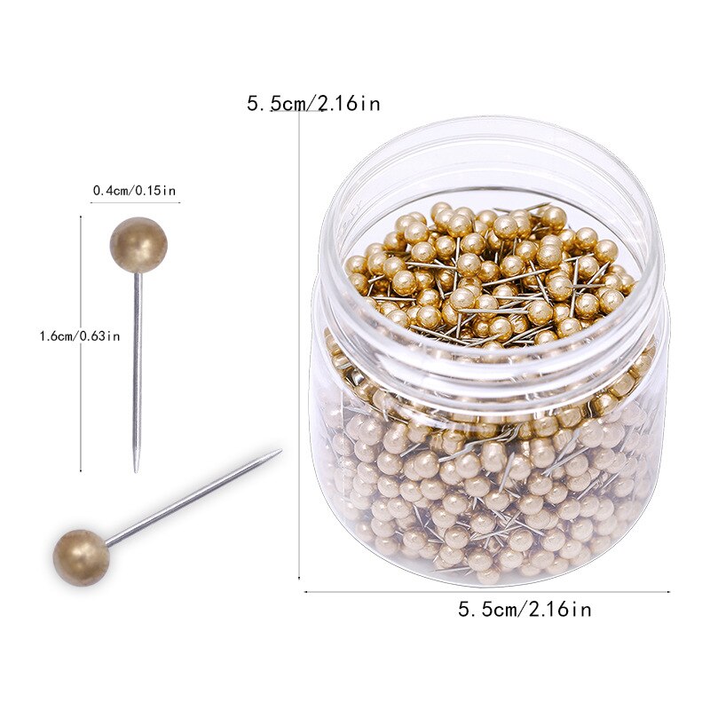 1000PCS 4MM Map Tacks Push Pins with Gold Round Head Steel Point for Bulletin Board Fabric Marking Push Pins with Box: B