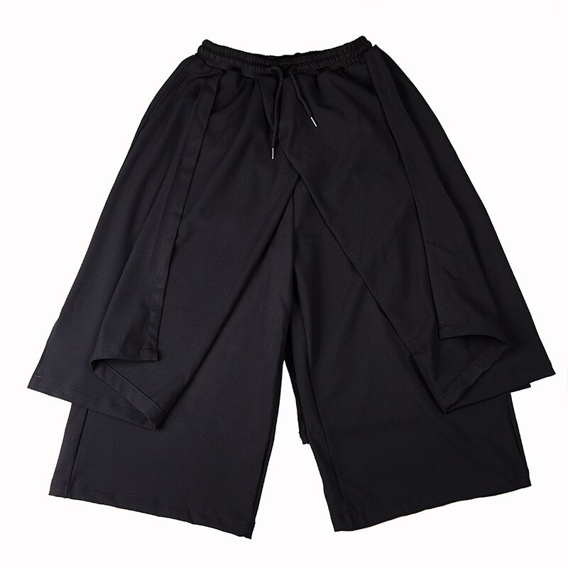 Hombre falda de pierna ancha Japón Streetwear Hip Hop Punk gótico negro Harem pantalón masculino empalme pantalones sueltos Kimono