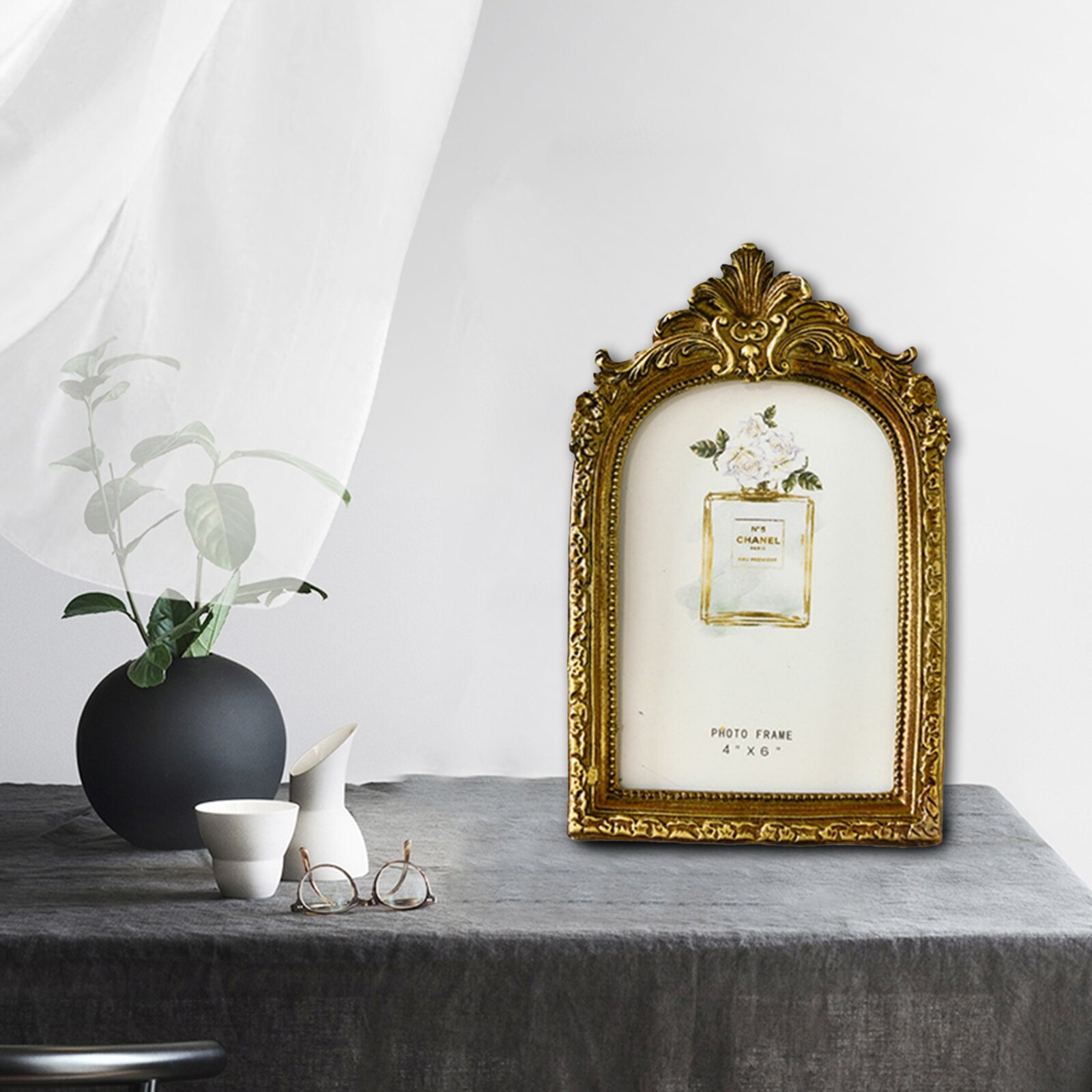 Picture Frame Desktop Photo Holder Decor Golden Freestanding Ornate Frames: B 6inch