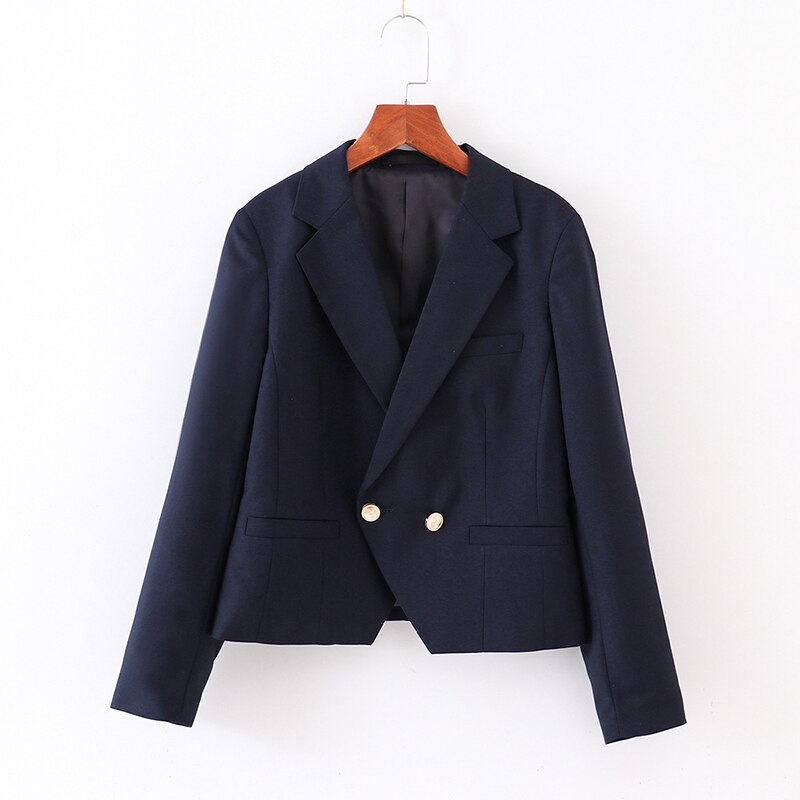 Chaqueta Formal japonesa de manga larga para mujer, traje corto con bolsillos para chica, abrigo, uniformes de escuela secundaria JK, 2 colores: Azul / S