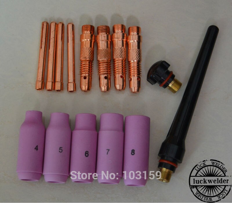 15pcs TIG Kit Collet Collet Body Nozzle Welding Torch Comsumables Connector For WP17 18 26 Series