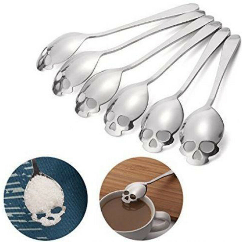Novelty Spoon Stainless Steel Skull Shape Coffee Sugar Tableware Kitchen Teaspoon Spoon Dessert Gothic Funny