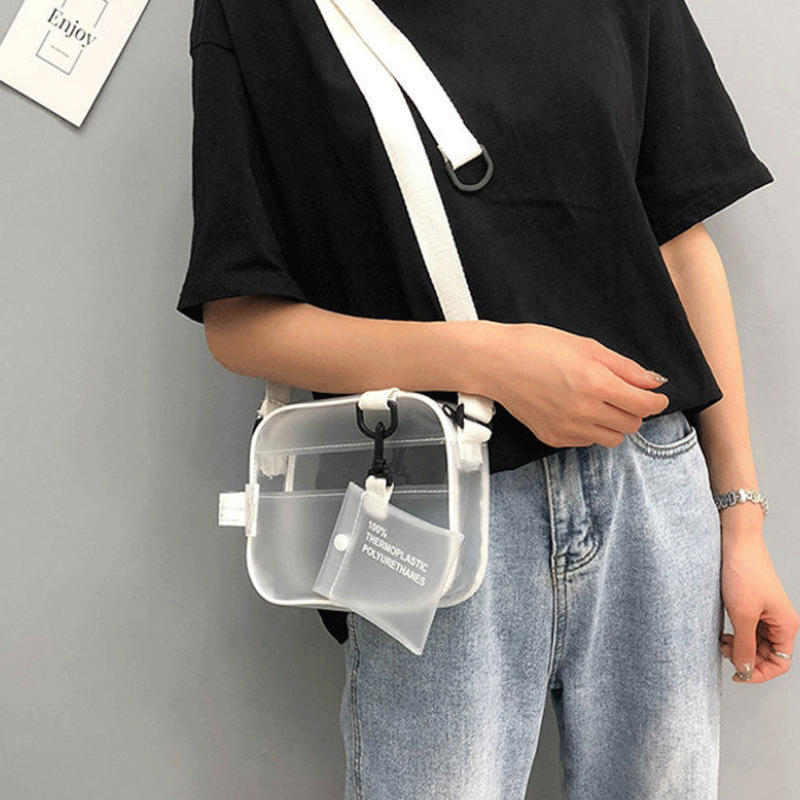 Causual PVC Transparant Clear Vrouw Crossbody Tassen Schoudertas Handtas Jelly Kleine Telefoon Tassen Brede Bandjes Flap