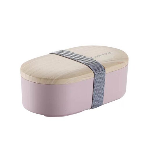 Draagbare lunchbox voor gezondheidsmateriaal, 800ml houten ovale dubbele lunchboxen, magnetronbestendig, voedselbewaarbakje, lunchbox: Roze
