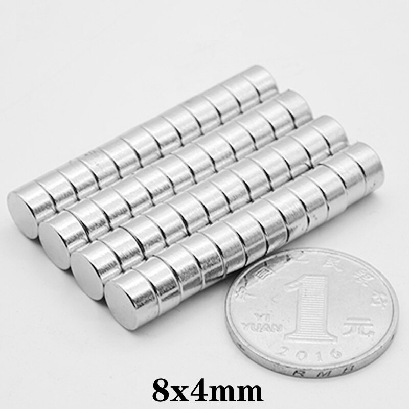 Imán potente redondo de 8x4 de 8mm x 4mm, disco magnético de neodimio de hoja a granel de 8x4mm, imán permanente NdFeB fuerte circular de 8x4, 20 ~ 300 Uds.