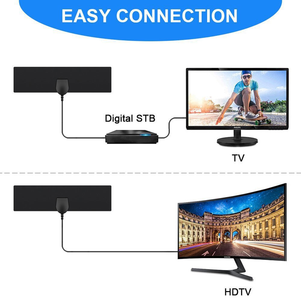 Amplificateur de Signal HD intérieur plat antenne de télévision numérique HDTV gamme de 50 Miles VHF UHF antenne HDTV récepteur de Signal TV prise US