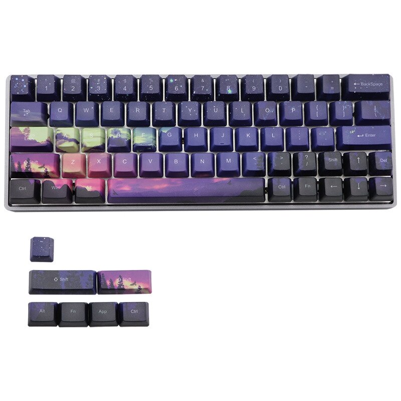 71 Keys PBT Keycap Dye-Sublimation Mechanical Keyboard Keycaps Purple Dawn Light Key Cap for MX Switches Keyboard: Default Title