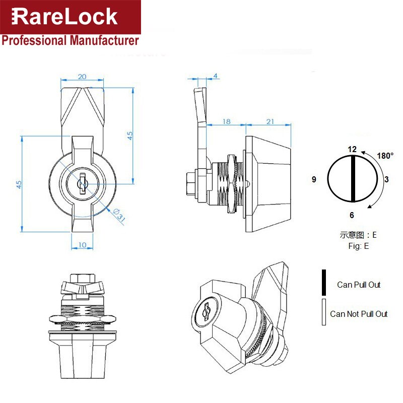 Cabinet Lock for Locker Electrical Cabinet Tool Box Furniture Hardware Rarelock JA38 G