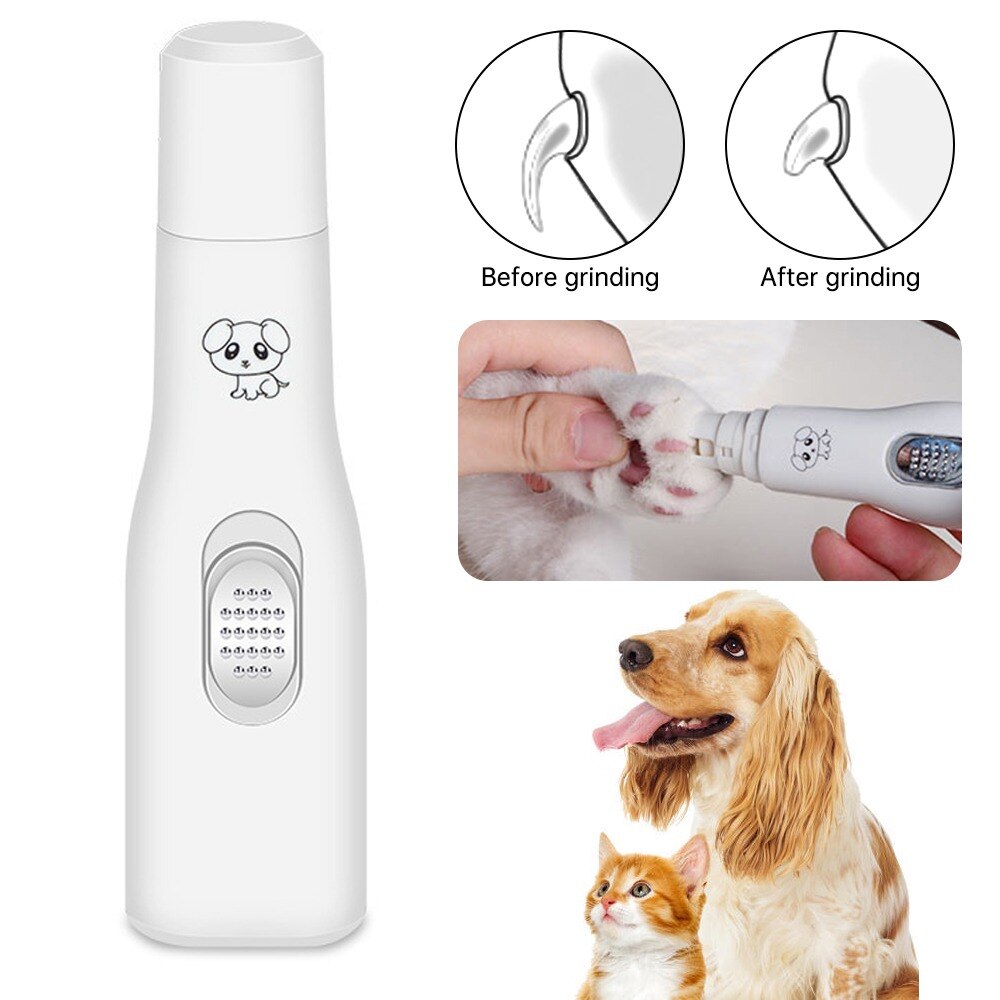 Electric Dog Nail Clippers For Dog Nail Grinders Rechargeable USB Charging Pet Quiet Cat Paws Nail Grooming Trimmer Tools: battery white 