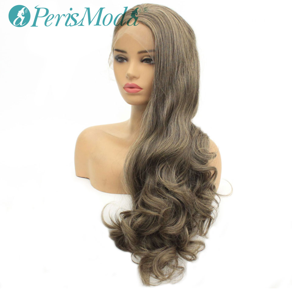 Synthetic Lace Front Long Wavy Middle Part Mixed Color Wig PerisModa Synthetic Wig for Black/White Women Natural Synthetic Wigs