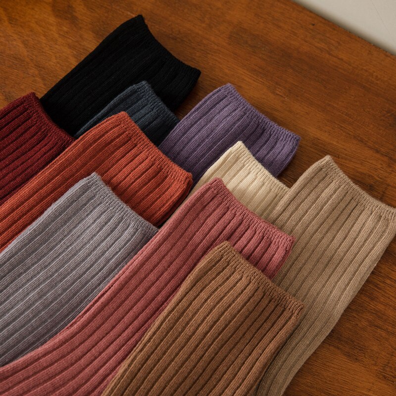 3 par/lote conjuntos de calcetines de mujer de Color sólido Retro calcetines largos de algodón para mujer transpirable estilo japonés Casual calcetín largo de algodón