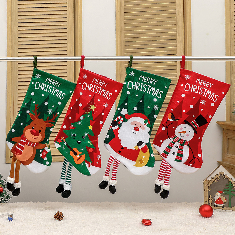 Paw Shaped Christmas Decorations For Home Stockings Cute Xmas Tree Ornament Decor with Bow Tie Year Sock Year 2024