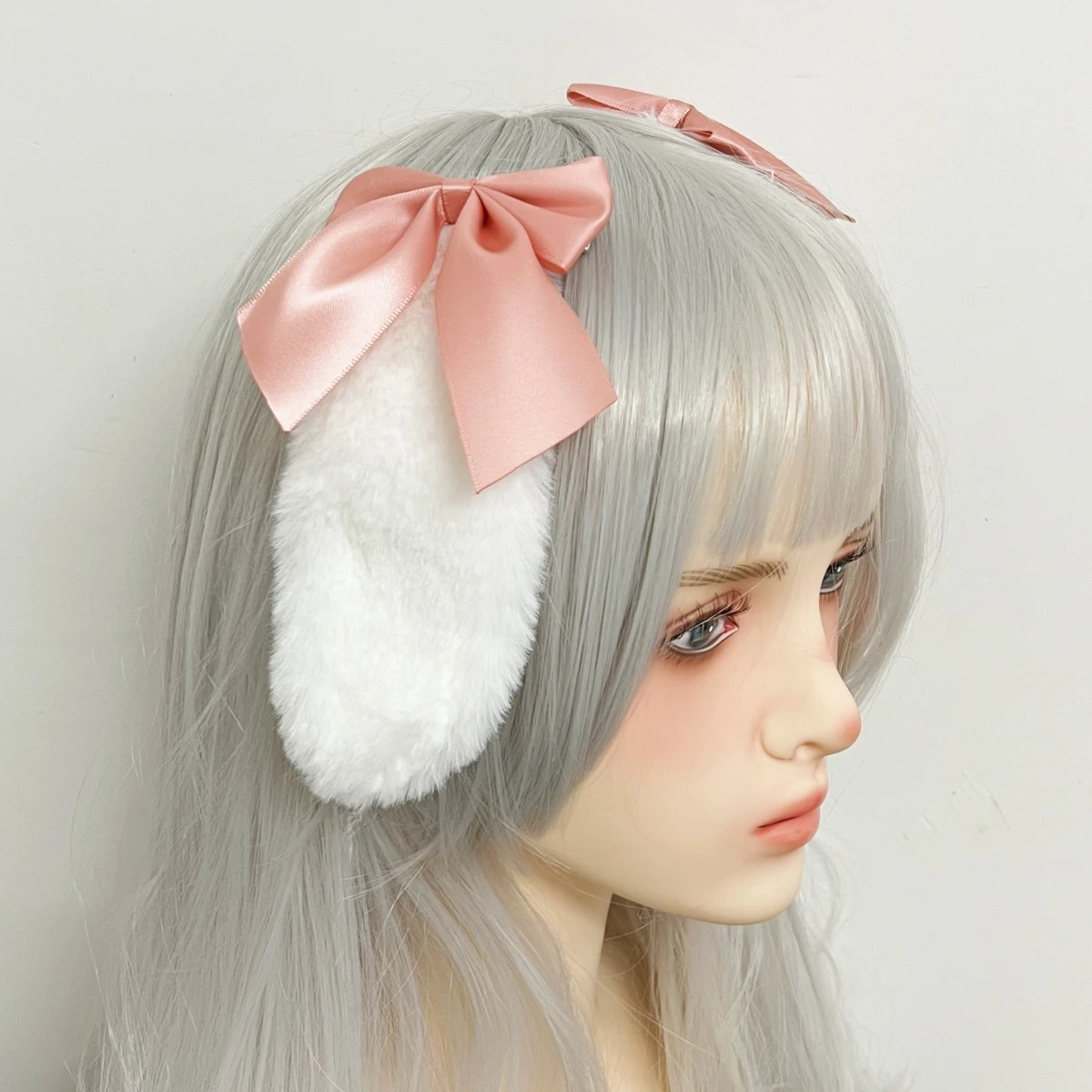 Lolita Cosplay Rabbit Bunny Plush Lop Ears Kawaii Women Girls Hair Clip Cute Hairpin Ribbon Bowknot Hair Accessories: black