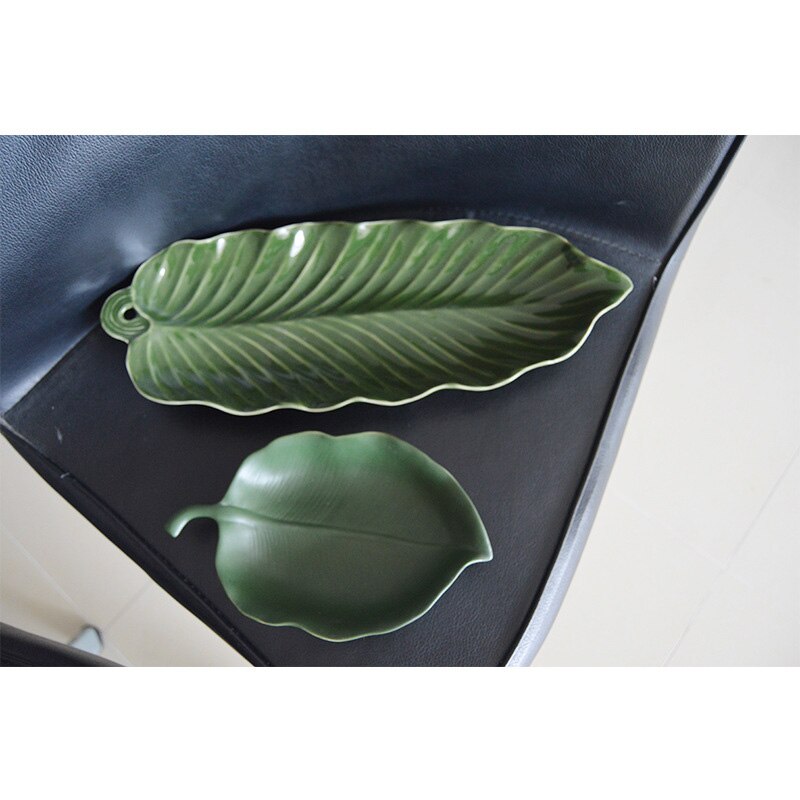 Jinserta keramische opbergschaal, sieraden display bord, groen blad dessert fruit cake snack noten bord, bureau diversen decoratie schaal