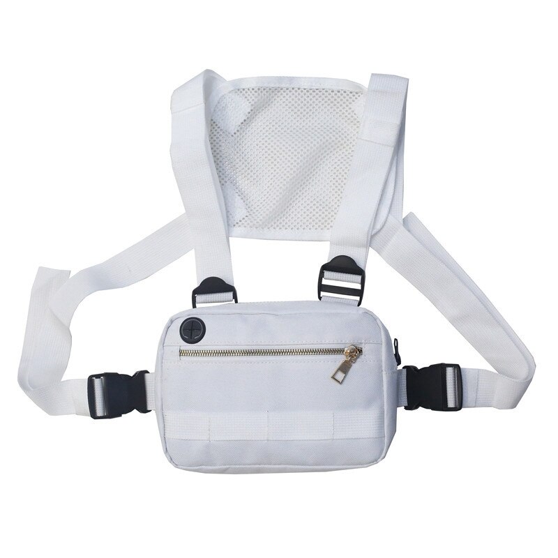Mænd bryst taske lille hip hop streetwear funktionel bryst taske cross skulder taske justerbare streetwear tasker talje pakker: Hvid