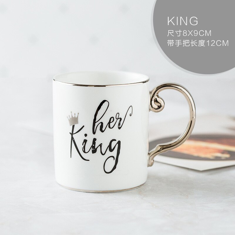 Tasse à café en porcelaine de 350ml, en céramique, couleurs grises, roses, Mr et Mrs, motif blanc, poignée dorée, tasses à thé et lait,: G Style