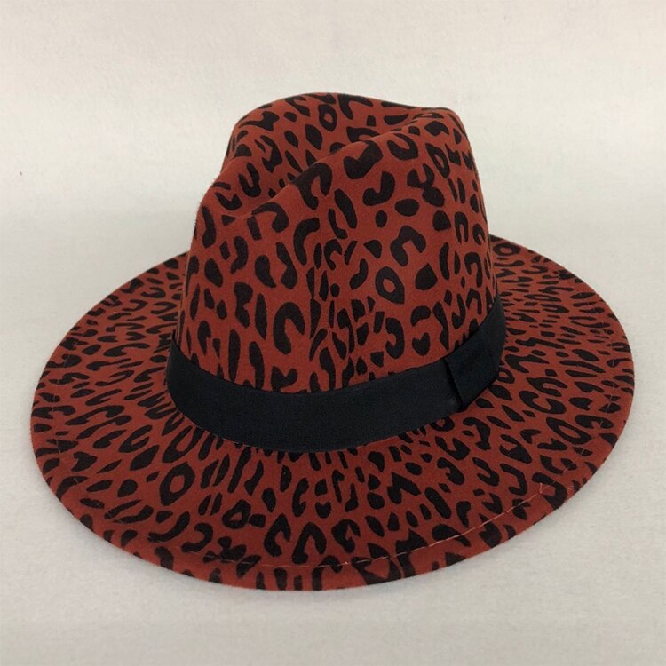 LVTZJ-sombreros de fieltro de lana Unisex para hombre y mujer, sombreros Fedora de Jazz de estilo Simple con borde plano, banda de cuero de grano de leopardo, decoración Trilby Panamá, sombreros formales: -1