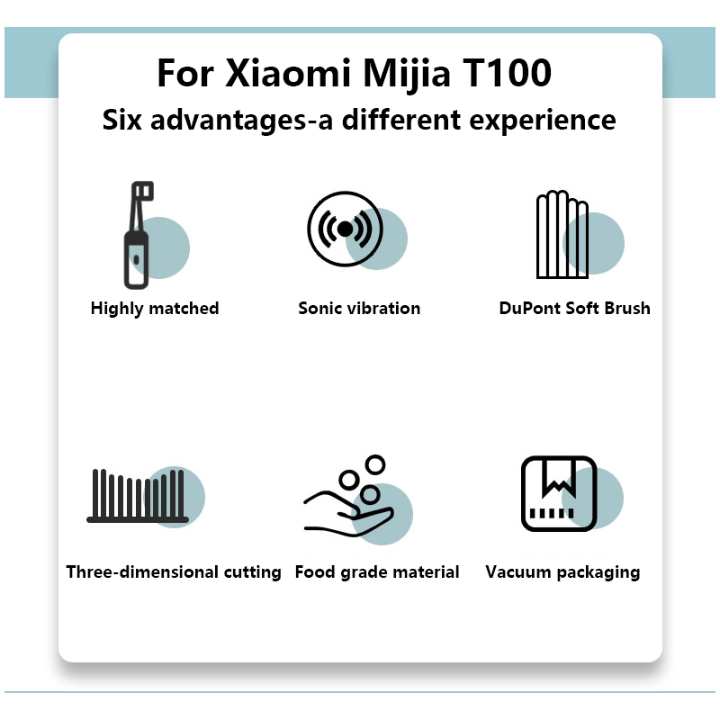 8PCS Voor XIAOMI MIJIA T100 Opzetborstels Sonic Elektrische Tandenborstel Vacuüm DuPont Zachte Haren Geschikt Nozzles
