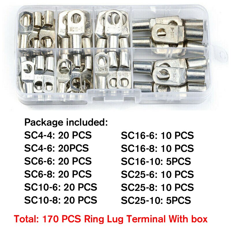 Okaywork 10 stuks buiskabelschoenen, 25 mm² M8, SC25-8, per-kabelschoen 25 mm² M8, buiskabelschoenen, set kabelschoenen, kabelschoen, SC kabelconnector van vertind koper
