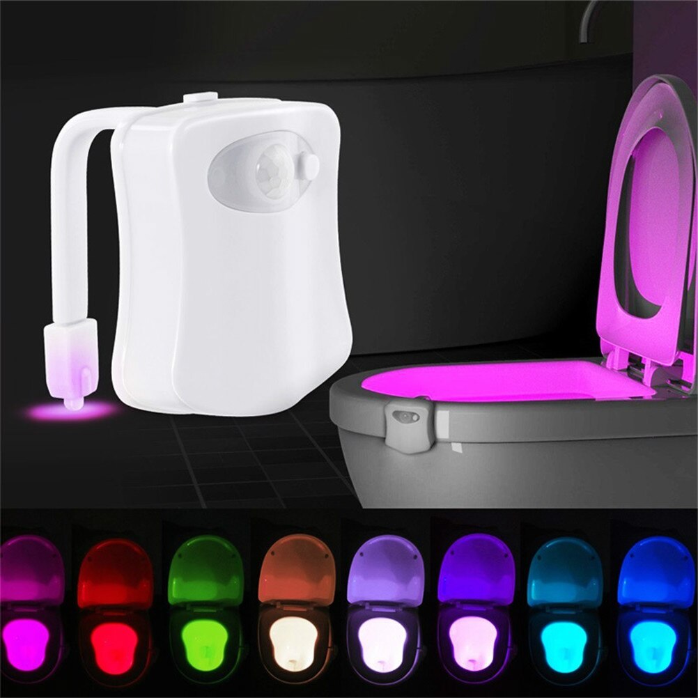 8 colores, Sensor de movimiento inteligente, asiento de inodoro, luz nocturna, detección corporal, lámpara LED automática para baño, lámpara de noche, iluminación para inodoro