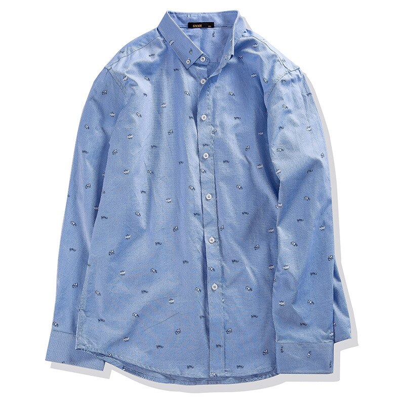 Tidevand brandstørrelse skjorte stor størrelse løs jakkesæt mænds trykte jakke forår og efterår mænds lyseblå skjorte 6xl 7xl