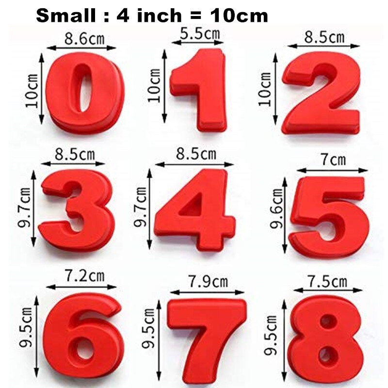 9 peças Conjunto Grande Número Números Molde de Silicone Bolo Moldes Bandejas de Cozimento Para O Aniversário de Casamento 4/10 Polegada (10/25cm): Small 4inch