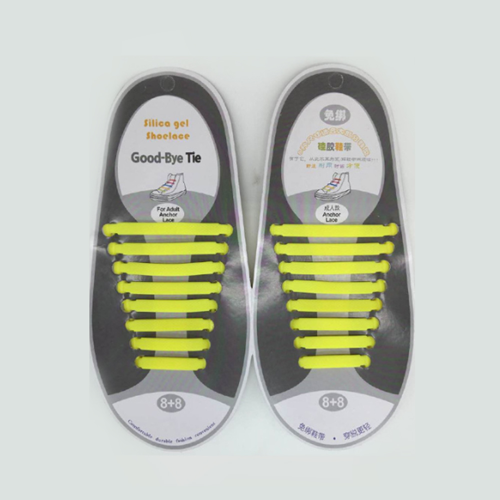 16 stuks siliconen veters, elastische veters, speciale veters zonder strik voor heren en dames, elastische veters, rubberen sneakers, 13 kleuren: Geel