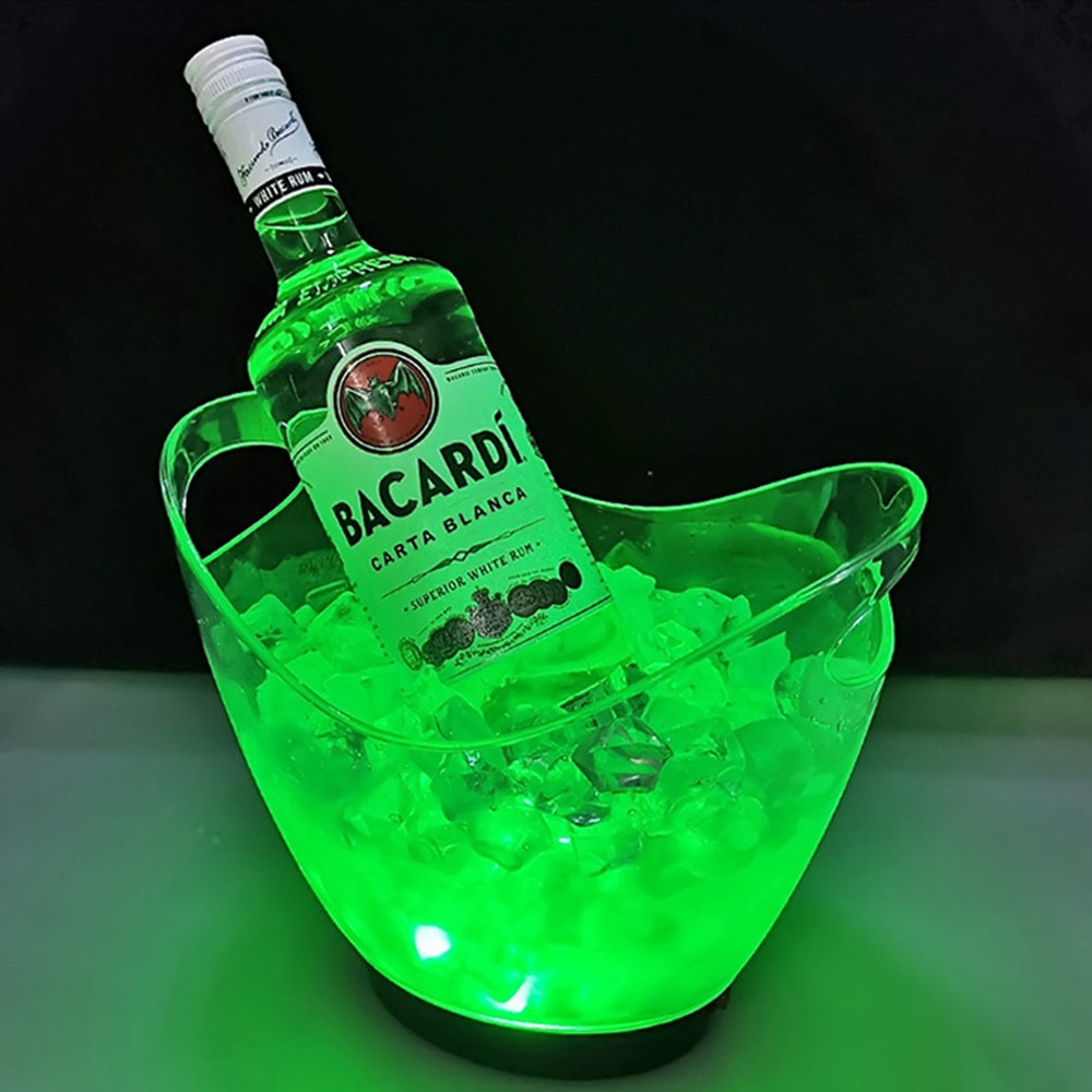 cubo de hielo transparente ligero Material acrílico de 2 litros LED colorido champán cerveza vino barril 5 colores opcional: Verde