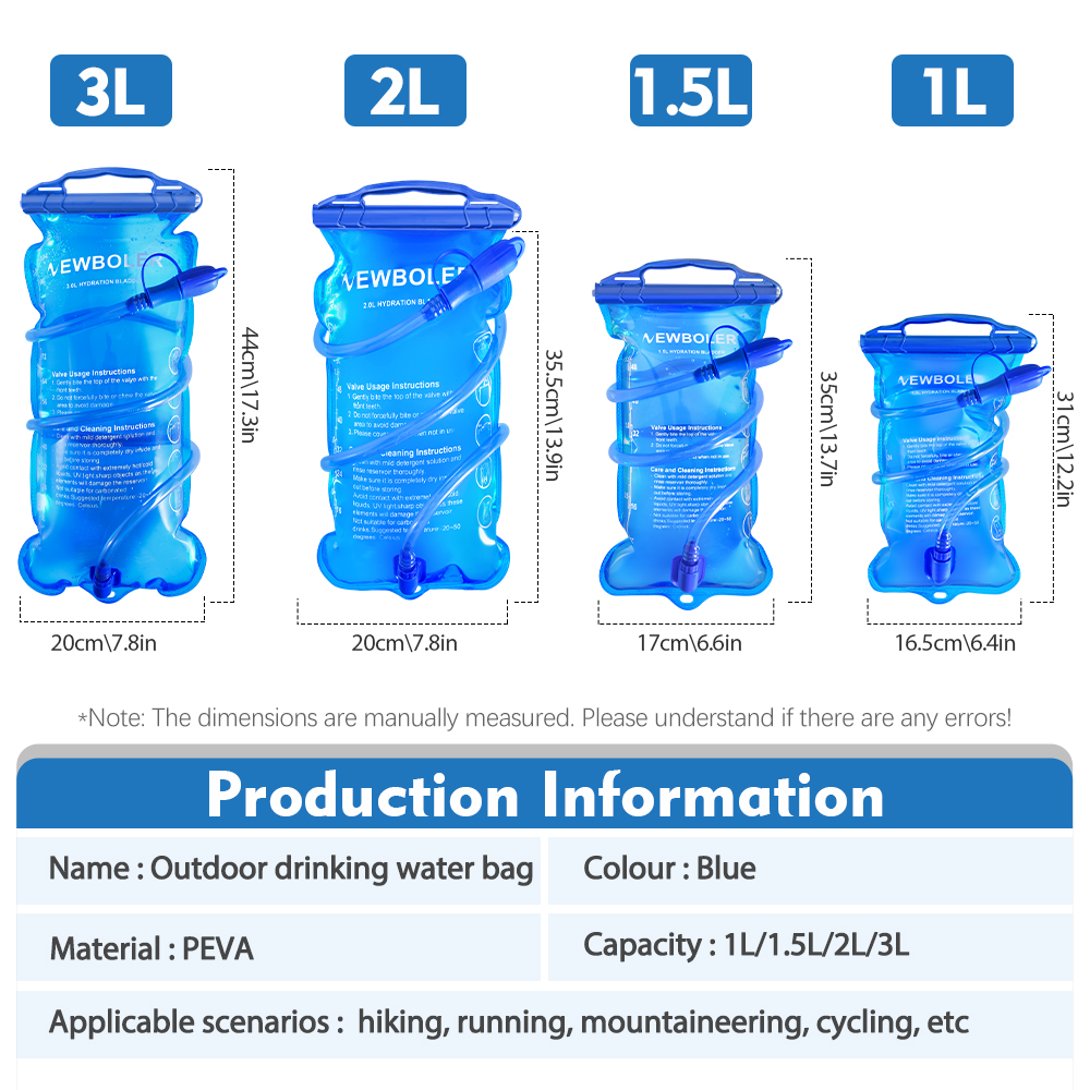 NEWBOLER Water Bag Reservoir Water Replenishment Bag Storage Bag Without Bisphenol 1L 1.5L 2L 3L Running Sports Tank Backpack