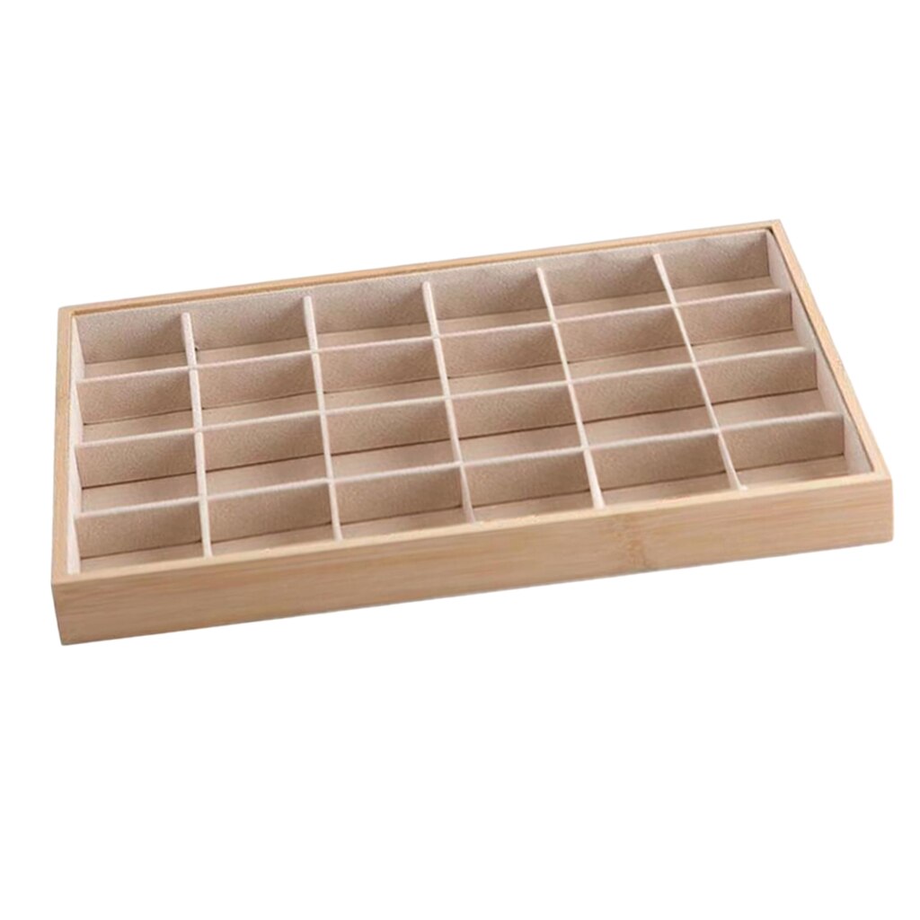 Premium Bamboo Wood Stackable Jewelry Tray Showcase Display Organizer, 12 24Grid Jewelry Holder Box earring show case: Beige 24 Grids