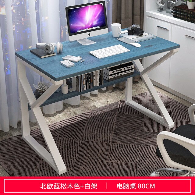 Upgraded computer laptop desk 80cm office desk modern style desk home office studying living room bedroom economical lazy table: Blue