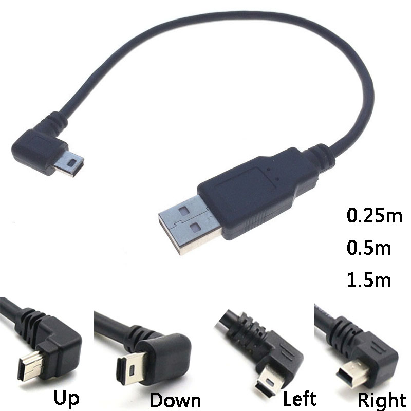 Mini Usb Up Down Links Haaks 90 Graden Usb 2.0 Naar Mini Usb 5pin Kabel Voor Camera MP4 Tablet 0.25M 0.5M 1.5M