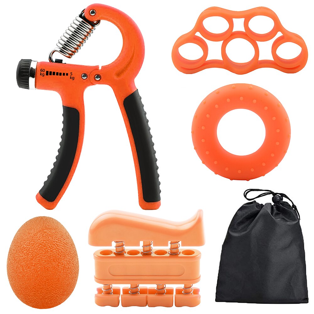6PC/Set Gym Fitness Adjustable Hand Grip Set Kit Finger Forearm Strength Muscle Recovery Hand Gripper Exerciser Trainer: Orange