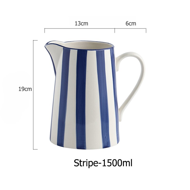 Pichet à eau en céramique bleu 1,5 l, bouteille de jus de thé au lait, Pot d&#39;eau de cuisine domestique, bouilloire, tasse, Pot d&#39;eau pour micro-ondes: Stripe Jar