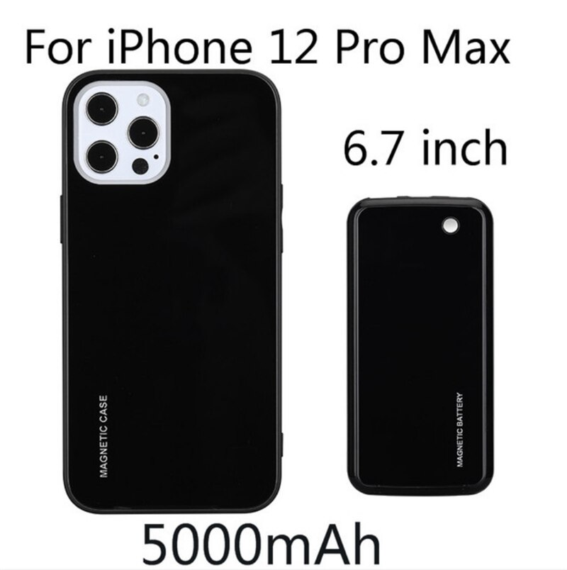 Draadloos Opladen Batterij Case Voor Iphone 12 Pro Max Power Bank Case Magnetische Opladen Case Voor Iphone 12 Mini Batterij cover: Black For 12 Pro Max